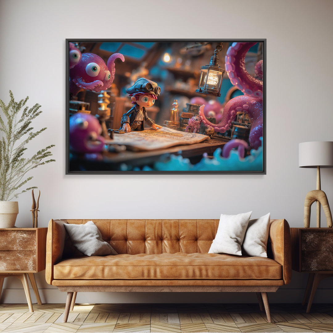 The Mapmaker Of Impossible Shores, Vaporwave Halloween Decor, Landscape Wall Art, Canvas Print, Retro Halloween Decor, Neon Wall Art