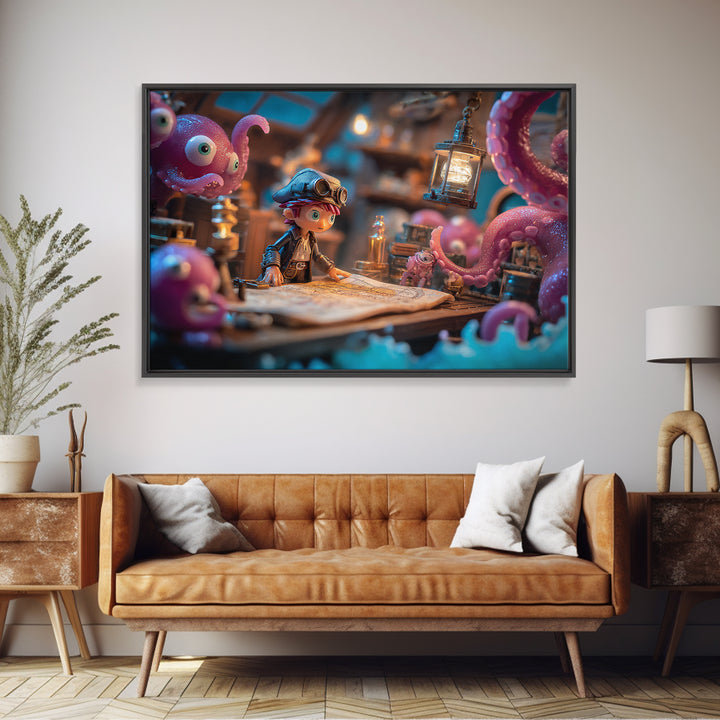 The Mapmaker Of Impossible Shores, Vaporwave Halloween Decor, Landscape Wall Art, Canvas Print, Retro Halloween Decor, Neon Wall Art