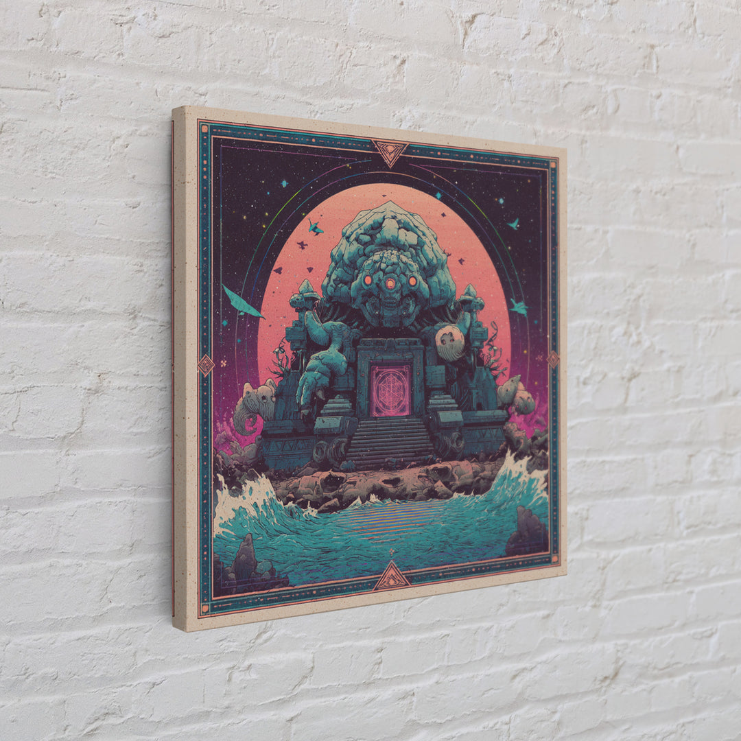 The Keeper Of The Black Reef Key, Synthwave Halloween Art, Square Wall Art, Canvas Print, Retro Halloween Decor, Neon Wall Art