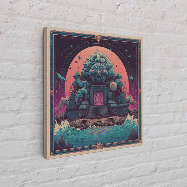 The Keeper Of The Black Reef Key, Synthwave Halloween Art, Square Wall Art, Canvas Print, Retro Halloween Decor, Neon Wall Art