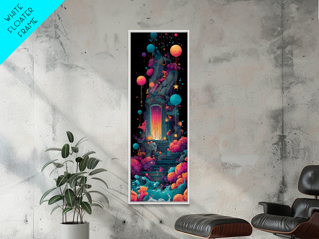 The Keeper Of The Black Reef Key, 80s Halloween Wall Art, Tall Narrow Wall Art, Canvas Print, Retro Halloween Decor, Neon Wall Art
