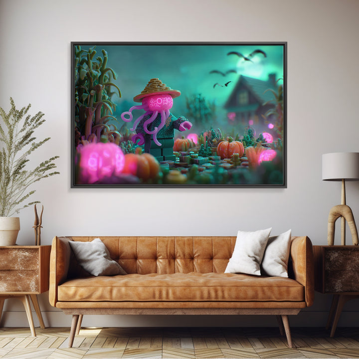 The Harvest Of The Eldritch Field, 80s Halloween Wall Art, Landscape Wall Art, Canvas Print, Retro Halloween Decor, Neon Wall Art
