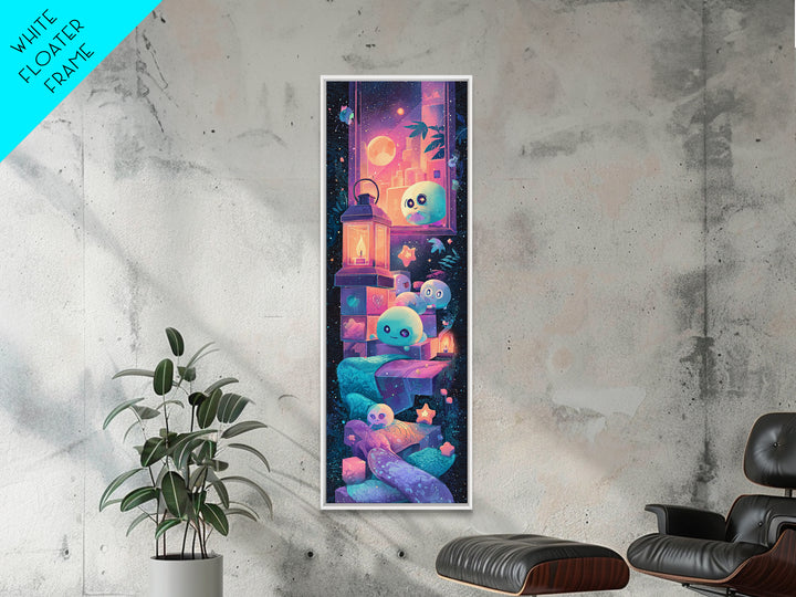 The Child Who Caught A Moon-Spawn, Synthwave Halloween Art, Tall Narrow Wall Art, Canvas Print, Retro Halloween Decor, Neon Wall Art