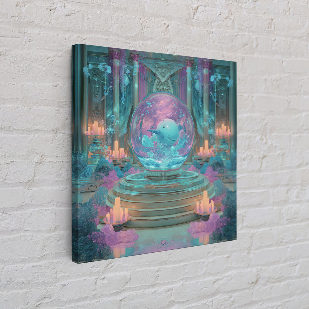 The Oracle Of The Glass Depths, Synthwave Halloween Art, Square Wall Art, Framed Canvas Print, Retro Halloween Decor, Neon Wall Art