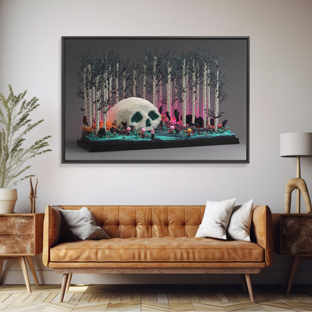 The Sleeper In The Birch Grove, Vaporwave Halloween Decor, Landscape Wall Art, Canvas Print, Retro Halloween Decor, Neon Wall Art