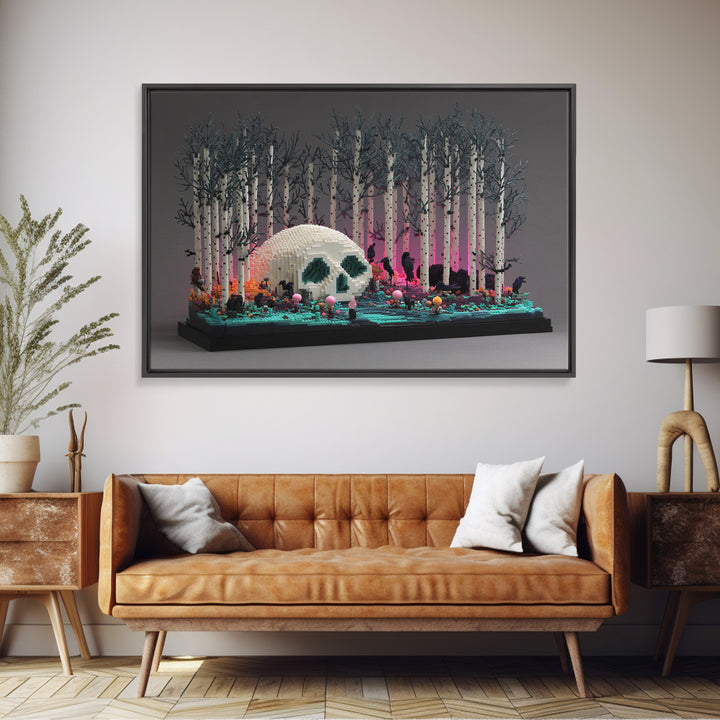 The Sleeper In The Birch Grove, Vaporwave Halloween Decor, Landscape Wall Art, Canvas Print, Retro Halloween Decor, Neon Wall Art