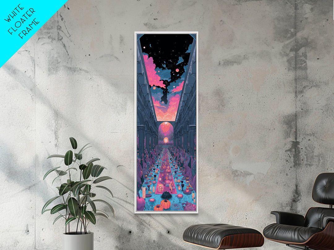 The Feast Of The Pale Cult, Cute Spooky Neon Art, Tall Narrow Wall Art, Canvas Print, Retro Halloween Decor, Neon Wall Art