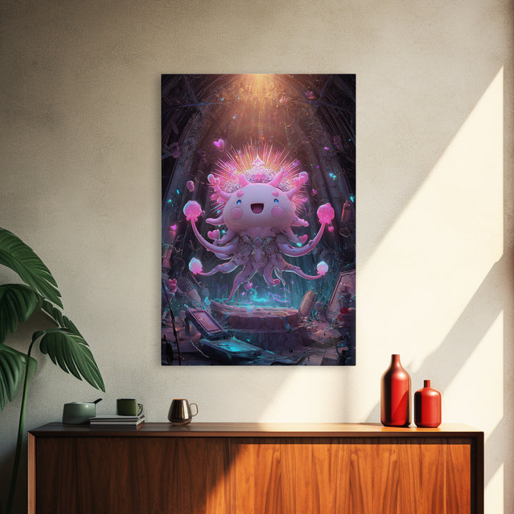 The Crown Of The Tentacled Saint, Synthwave Halloween Art, Vertical Wall Art, Canvas Print, Retro Halloween Decor, Neon Wall Art