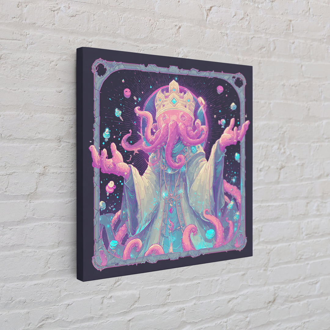 The Crown Of The Tentacled Saint, 80s Halloween Wall Art, Square Wall Art, Canvas Print, Retro Halloween Decor, Neon Wall Art