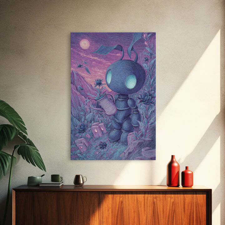 The Grave Gardener Of Yuggoth, Vaporwave Halloween Decor, Vertical Wall Art, Canvas Print, Retro Halloween Decor, Neon Wall Art