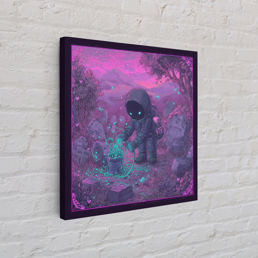 The Grave Gardener Of Yuggoth, 80s Halloween Wall Art, Square Wall Art, Framed Canvas Print, Retro Halloween Decor, Neon Wall Art