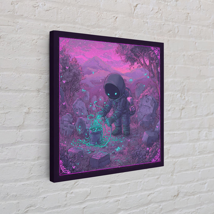 The Grave Gardener Of Yuggoth, 80s Halloween Wall Art, Square Wall Art, Framed Canvas Print, Retro Halloween Decor, Neon Wall Art