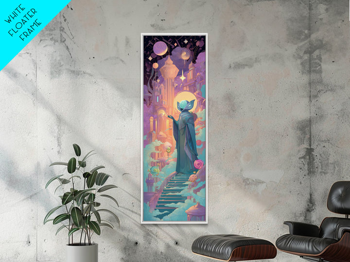 The Moth Prophet Of Kadath, Cute Spooky Neon Art, Tall Narrow Wall Art, Canvas Print, Retro Halloween Decor, Neon Wall Art, Dark Fantasy Art