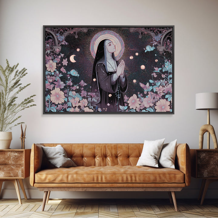 The Nun Of The Endless Constellation, Vaporwave Halloween Decor, Landscape Wall Art, Canvas Print, Retro Halloween Decor, Neon Wall Art