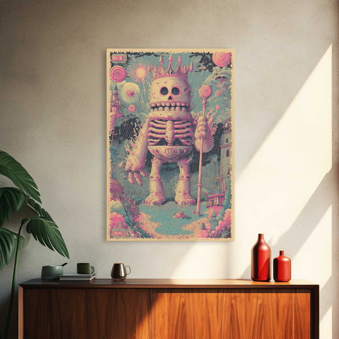 The Salt King Of The Black Shore, Cosmic Synthwave Horror, Vertical Wall Art, Canvas Print, Retro Halloween Decor, Neon Wall Art
