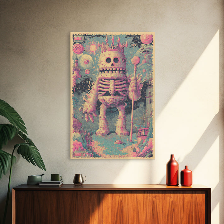 The Salt King Of The Black Shore, Cosmic Synthwave Horror, Vertical Wall Art, Canvas Print, Retro Halloween Decor, Neon Wall Art