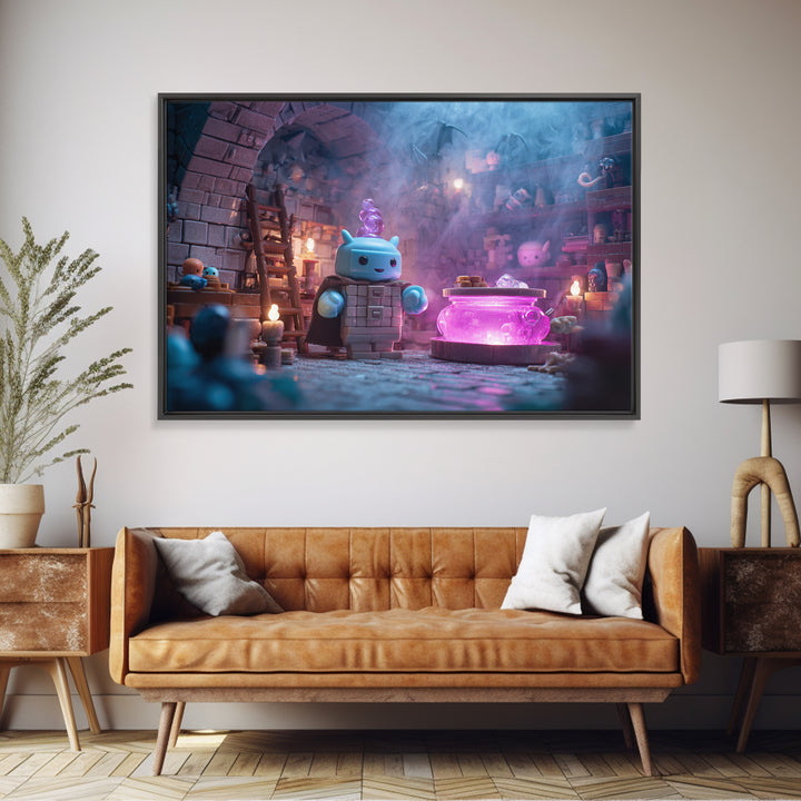 The Dreamwell Beneath Miskatonic, 80s Halloween Wall Art, Landscape Wall Art, Framed Canvas Print, Retro Halloween Decor, Neon Wall Art