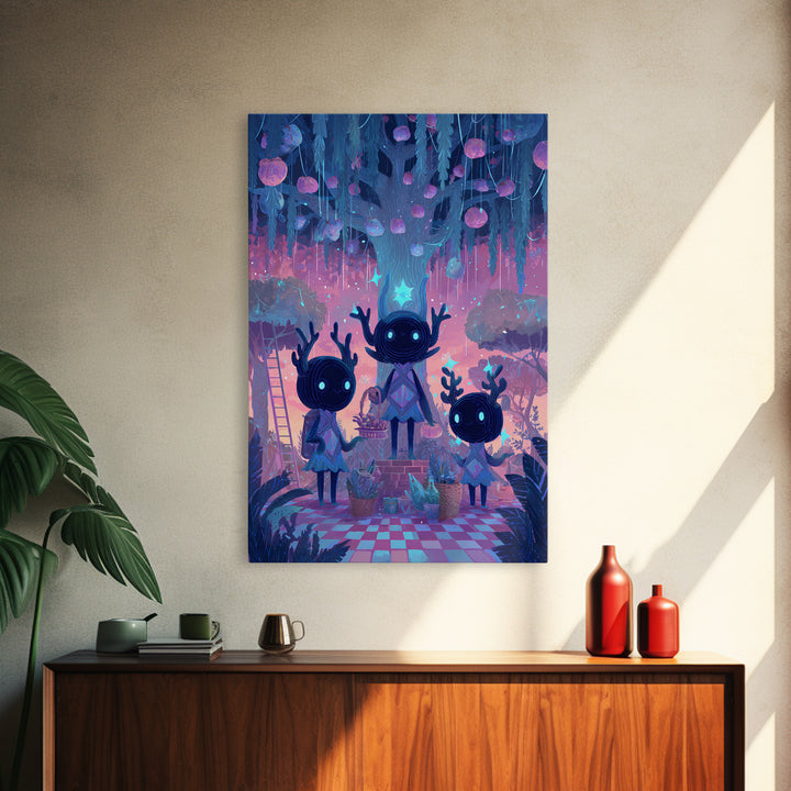 The Children Of The Star Orchard, Vaporwave Halloween Decor, Vertical Wall Art, Canvas Print, Retro Halloween Decor, Neon Wall Art
