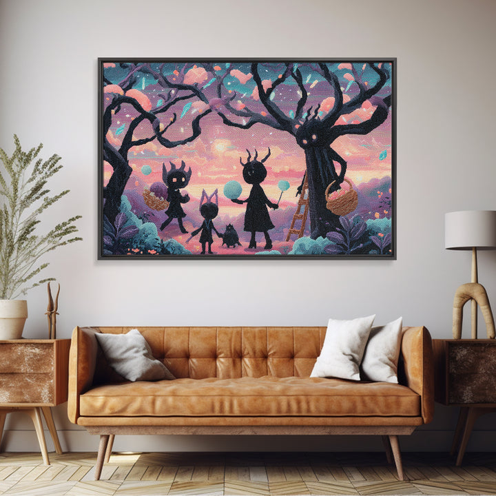The Children Of The Star Orchard, Vaporwave Halloween Decor, Landscape Wall Art, Framed Canvas Print, Retro Halloween Decor, Neon Wall Art