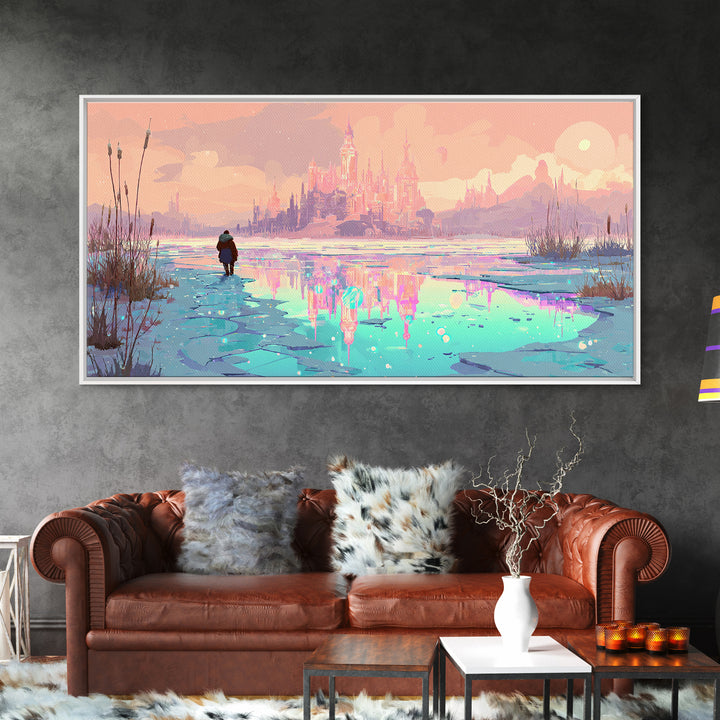 The Frost Beyond Carcosa, 80s Halloween Wall Art, Wide Panoramic Art, Canvas Print, Retro Halloween Decor, Neon Wall Art, Horror Wall Art