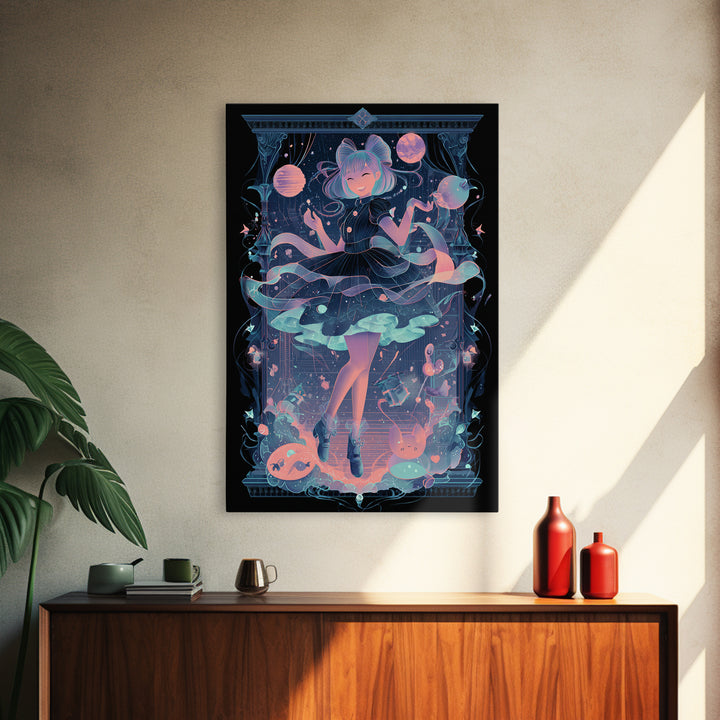 The Seamstress Of Living Nebulae, 80s Halloween Wall Art, Vertical Wall Art, Canvas Print, Retro Halloween Decor, Neon Wall Art