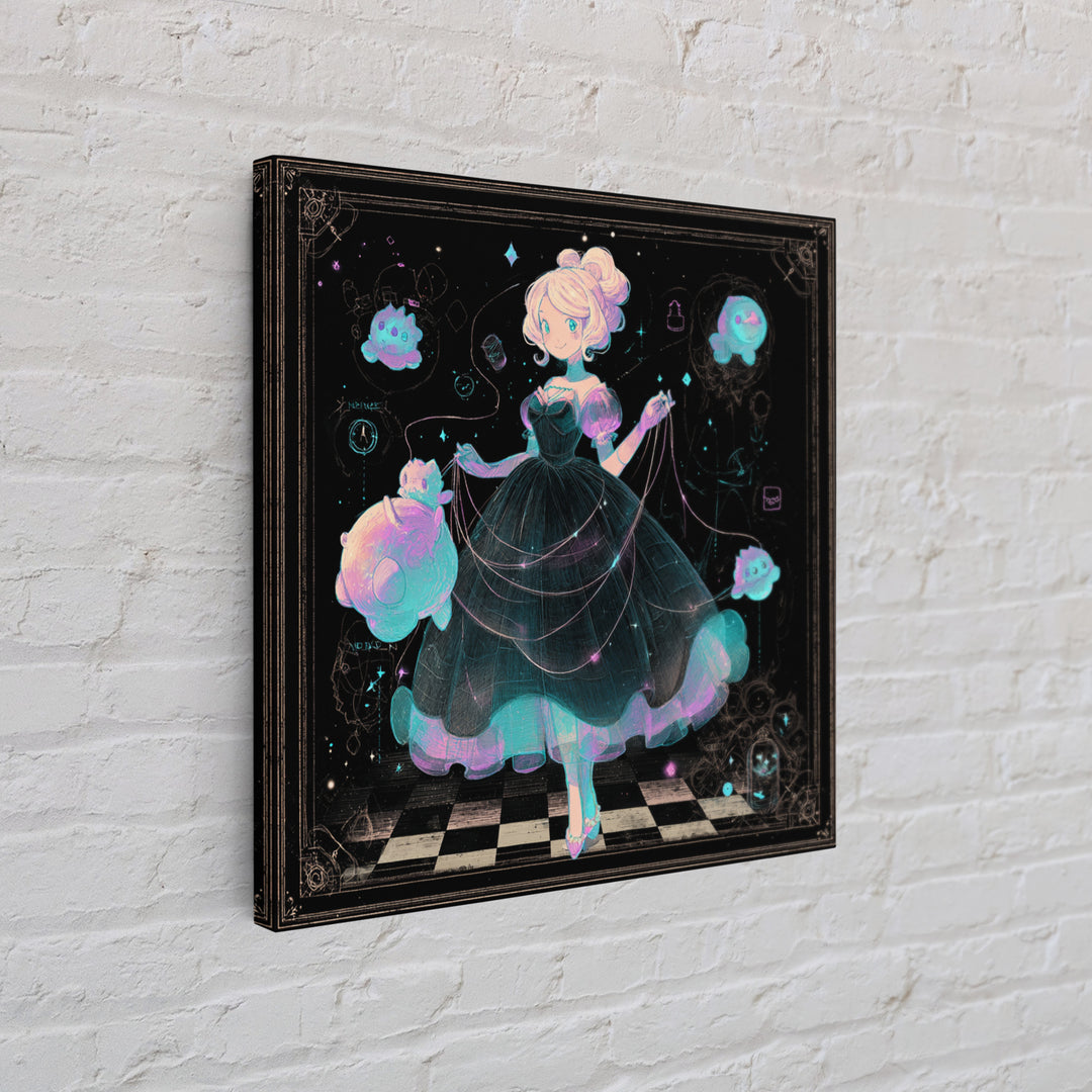 The Seamstress Of Living Nebulae, 80s Halloween Wall Art, Square Wall Art, Canvas Print, Retro Halloween Decor, Neon Wall Art