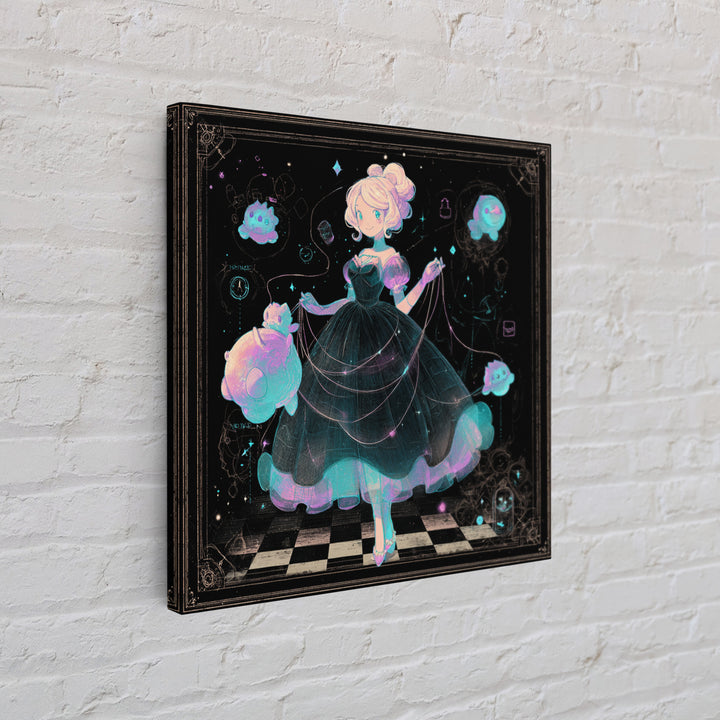 The Seamstress Of Living Nebulae, 80s Halloween Wall Art, Square Wall Art, Canvas Print, Retro Halloween Decor, Neon Wall Art