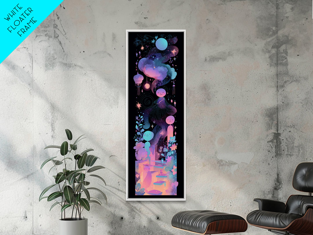 The Seamstress Of Living Nebulae, Vaporwave Halloween Decor, Tall Narrow Wall Art, Canvas Print, Retro Halloween Decor, Neon Wall Art