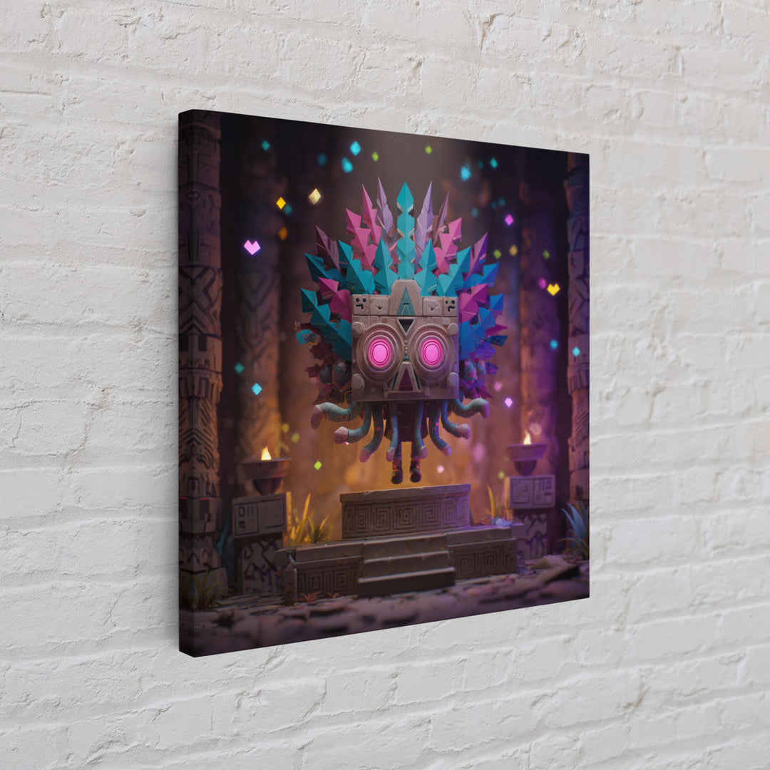 The Mask Of The Crawling God, Vaporwave Halloween Decor, Square Wall Art, Canvas Print, Retro Halloween Decor, Neon Wall Art