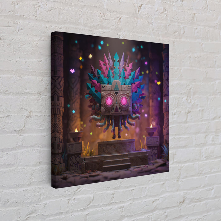 The Mask Of The Crawling God, Vaporwave Halloween Decor, Square Wall Art, Canvas Print, Retro Halloween Decor, Neon Wall Art