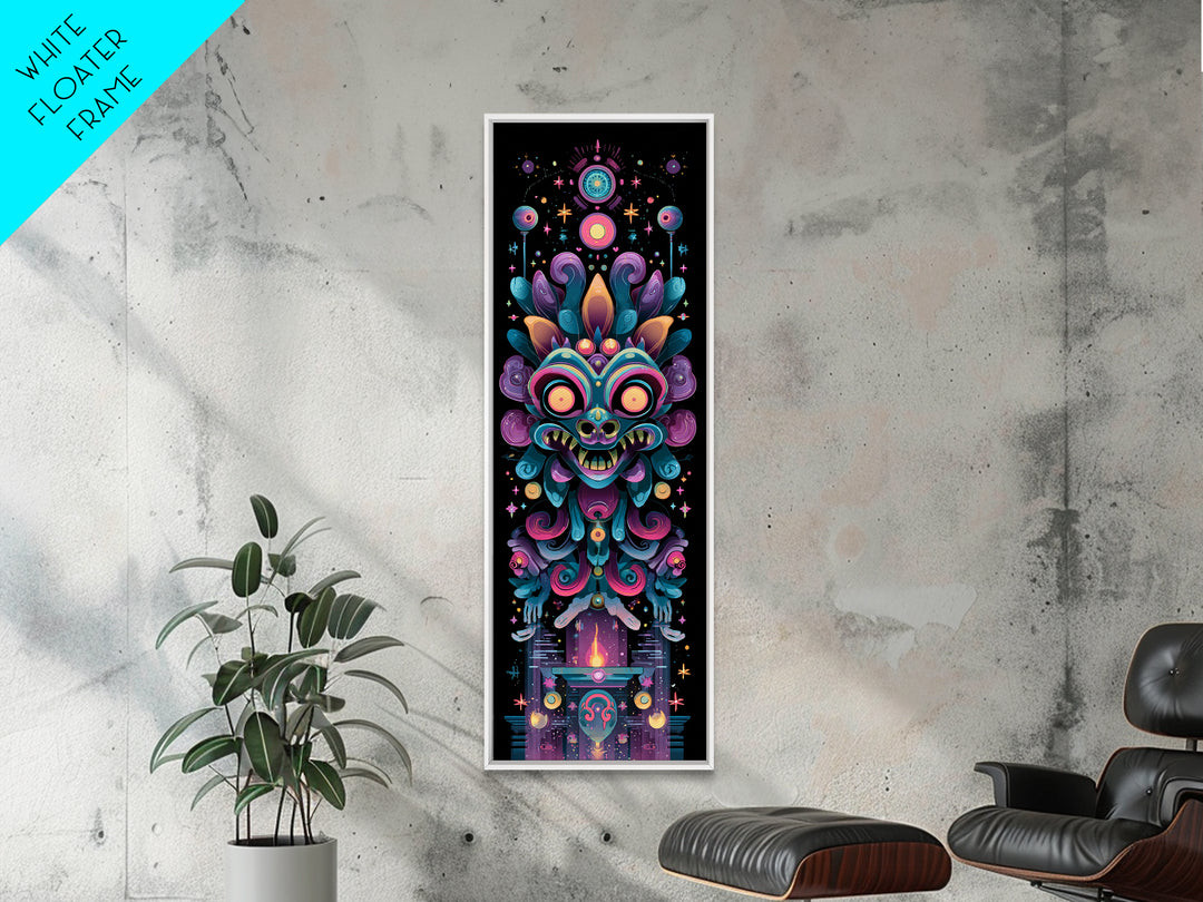 The Mask Of The Crawling God, Synthwave Halloween Art, Tall Narrow Wall Art, Framed Canvas Print, Retro Halloween Decor, Neon Wall Art