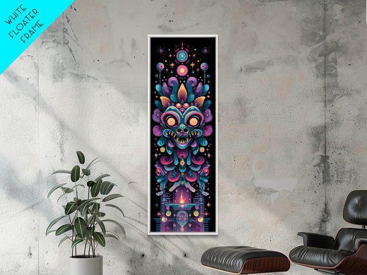 The Mask Of The Crawling God, Synthwave Halloween Art, Tall Narrow Wall Art, Framed Canvas Print, Retro Halloween Decor, Neon Wall Art