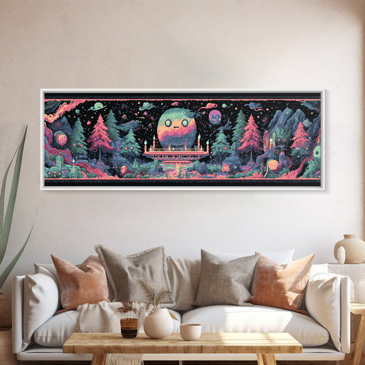 The Candelit Ark Of Forgotten Stars, Cosmic Synthwave Horror, Extra Wide Wall Art, Canvas Print, Retro Halloween Decor, Neon Wall Art