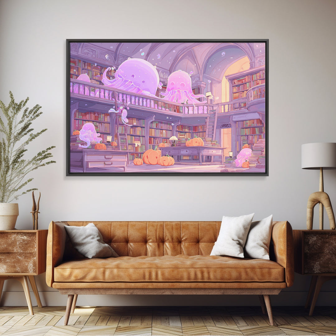 The Archivist Of Dreaming Bones, 80s Halloween Wall Art, Landscape Wall Art, Framed Canvas Print, Retro Halloween Decor, Neon Wall Art