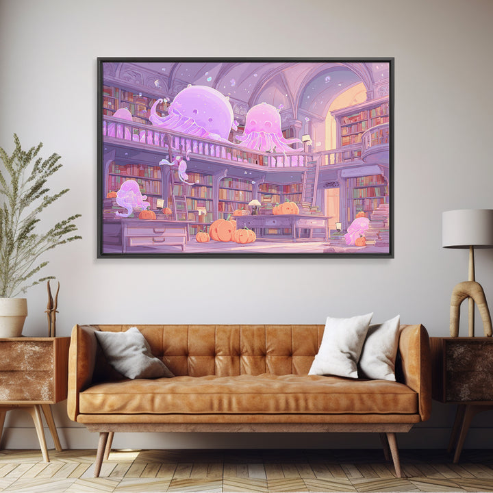 The Archivist Of Dreaming Bones, 80s Halloween Wall Art, Landscape Wall Art, Framed Canvas Print, Retro Halloween Decor, Neon Wall Art