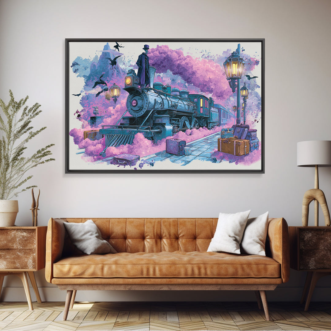 The Phantom Train To Kadath, Cute Spooky Neon Art, Landscape Wall Art, Canvas Print, Retro Halloween Decor, Neon Wall Art, Horror Wall Art