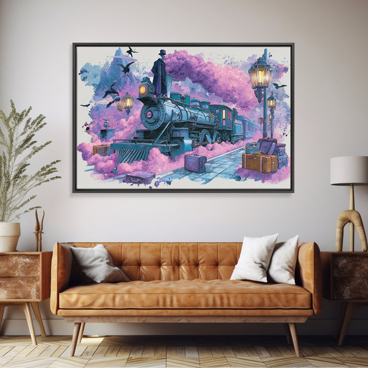 The Phantom Train To Kadath, Cute Spooky Neon Art, Landscape Wall Art, Canvas Print, Retro Halloween Decor, Neon Wall Art, Horror Wall Art