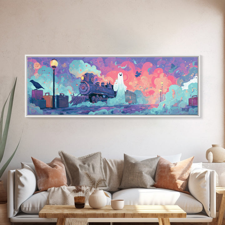 The Phantom Train To Kadath, 80s Halloween Wall Art, Extra Wide Wall Art, Canvas Print, Retro Halloween Decor, Neon Wall Art