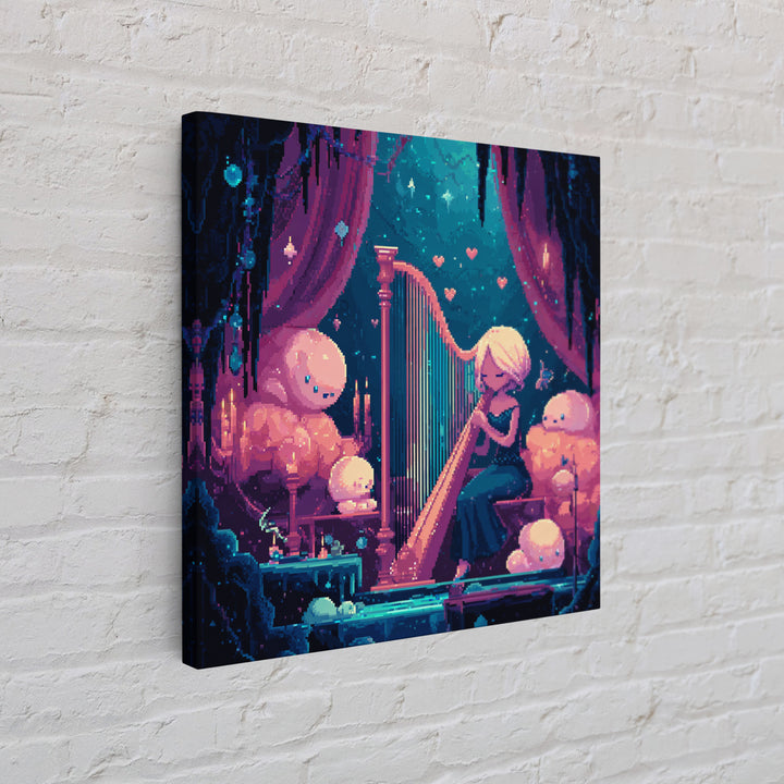 The Harpist Of Abyssal Sleep, Retro Neon Halloween Art, Square Wall Art, Framed Canvas Print, Retro Halloween Decor, Neon Wall Art