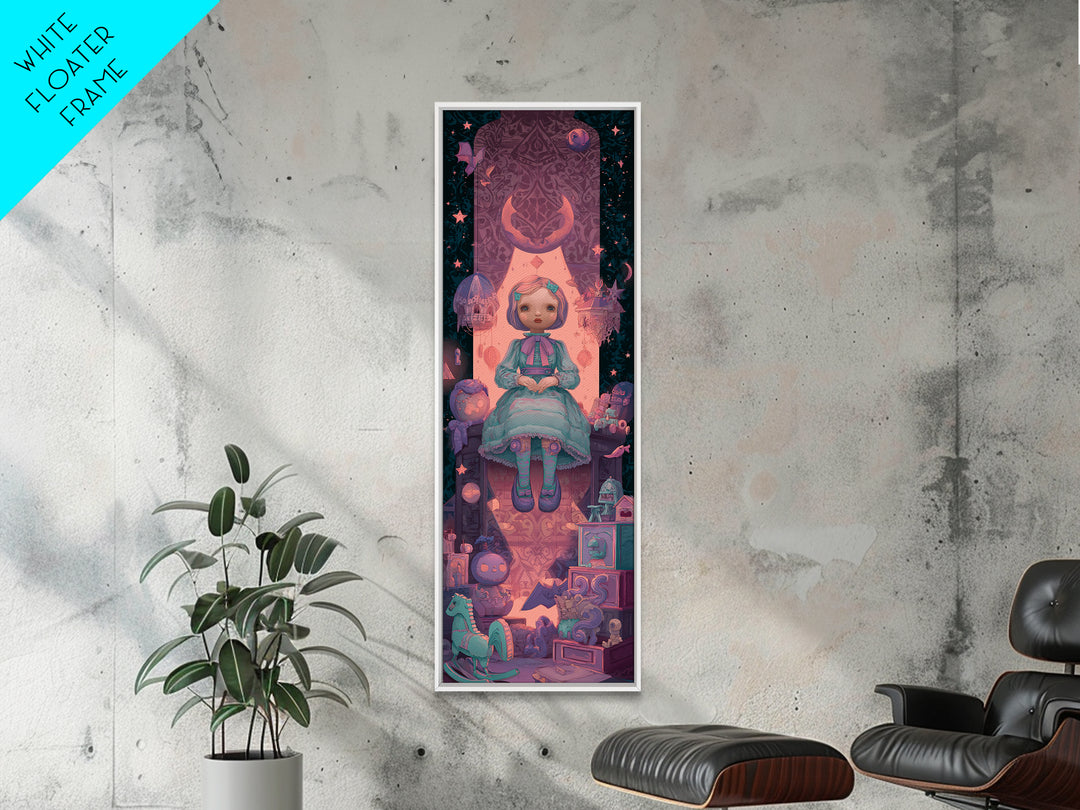 The Doll From Beyond The Void, 80s Halloween Wall Art, Tall Narrow Wall Art, Canvas Print, Retro Halloween Decor, Neon Wall Art