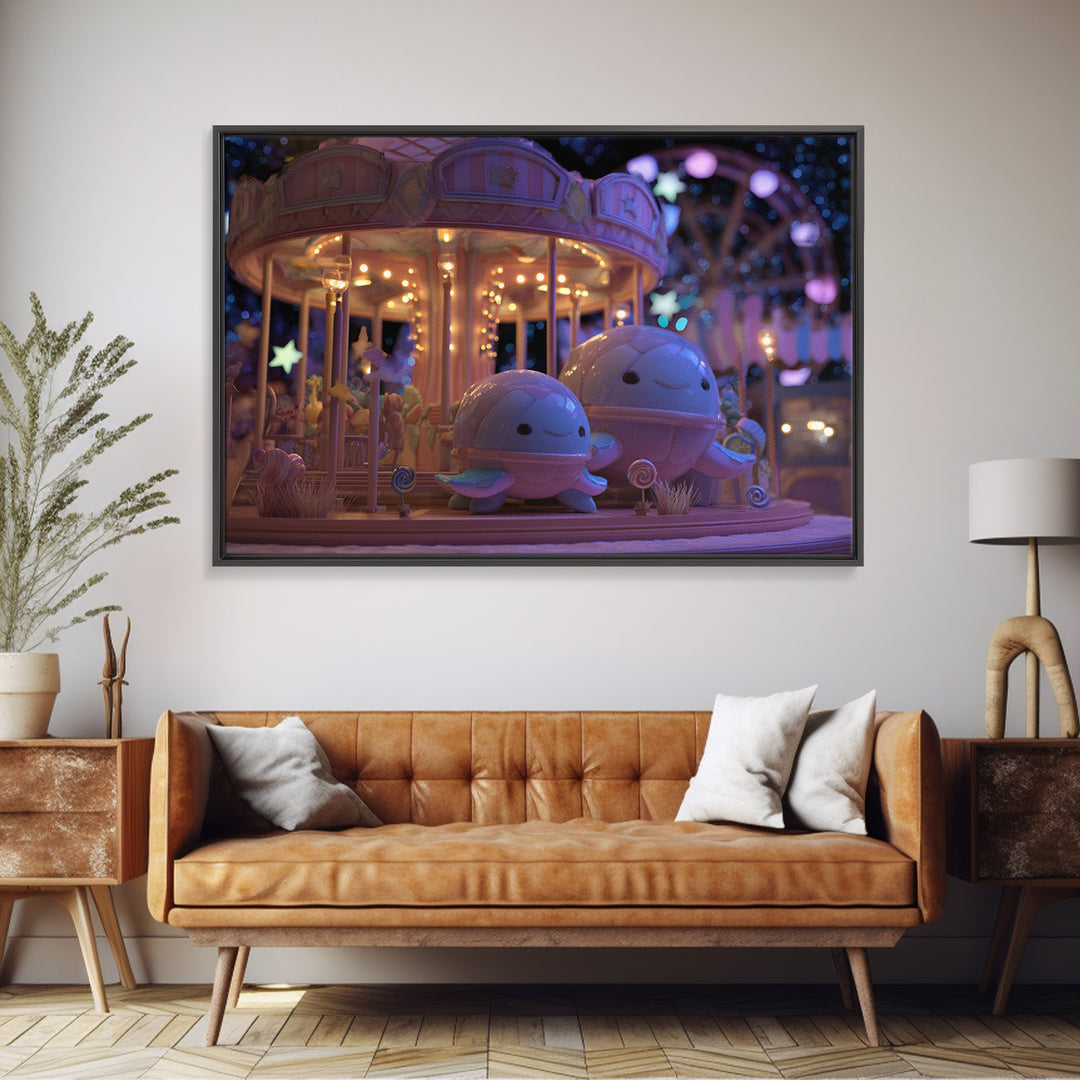 The Carousel Of Sleeping Planets, Vaporwave Halloween Decor, Landscape Wall Art, Canvas Print, Retro Halloween Decor, Neon Wall Art