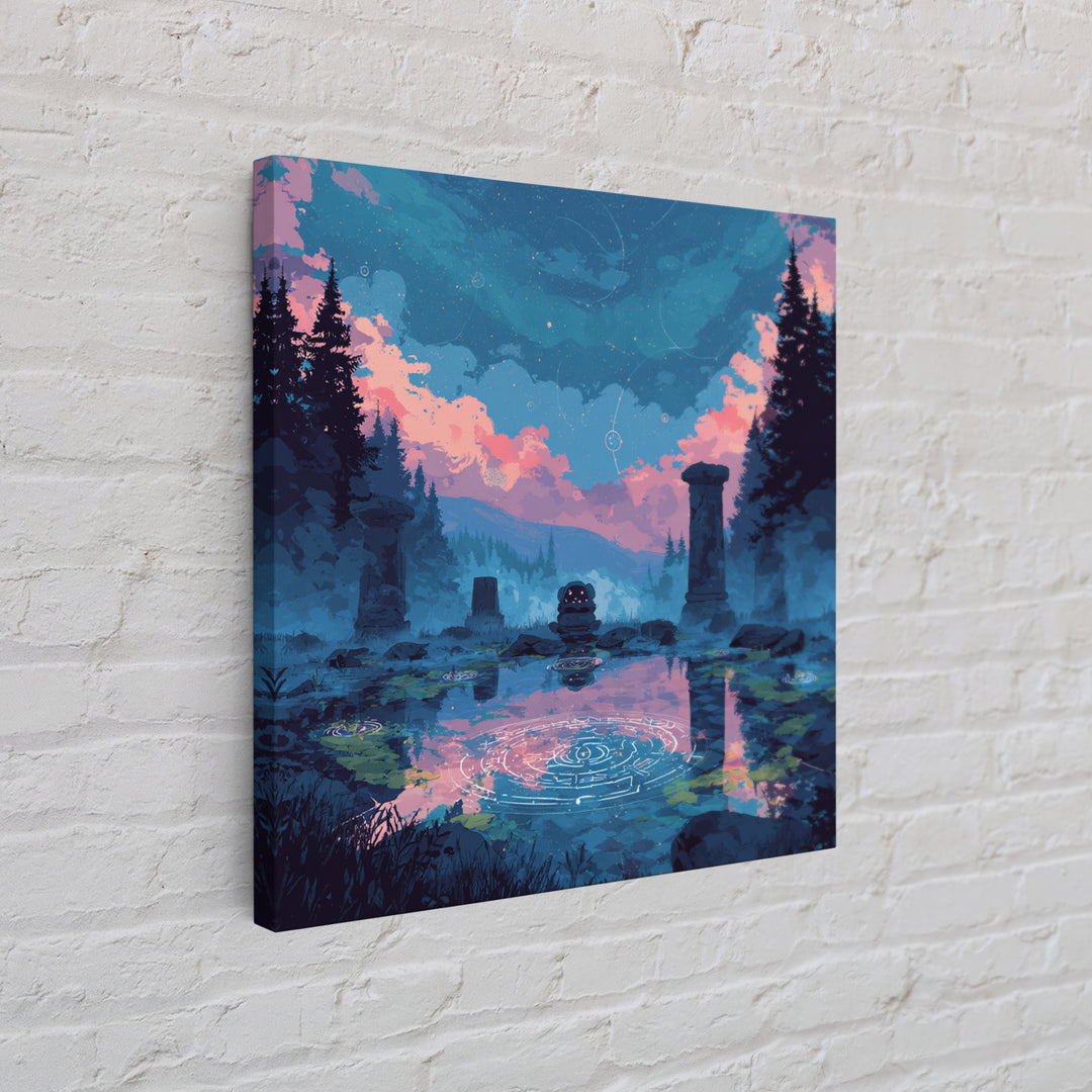 The Mirror Lake Of Lost Constellations, 80s Halloween Wall Art, Square Wall Art, Canvas Print, Retro Halloween Decor, Neon Wall Art