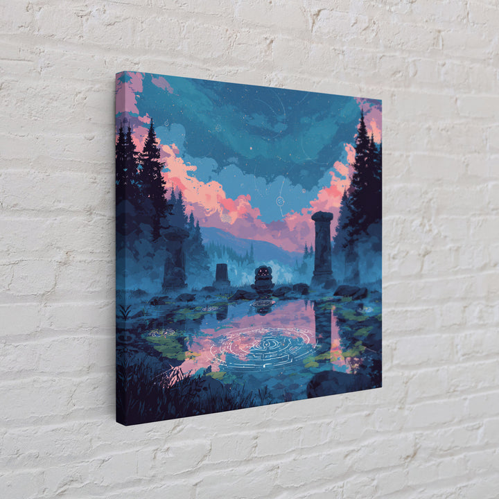 The Mirror Lake Of Lost Constellations, 80s Halloween Wall Art, Square Wall Art, Canvas Print, Retro Halloween Decor, Neon Wall Art