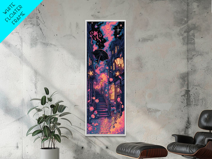 The Umbrella Of The Outer Rain, Cute Spooky Neon Art, Tall Narrow Wall Art, Canvas Print, Retro Halloween Decor, Neon Wall Art