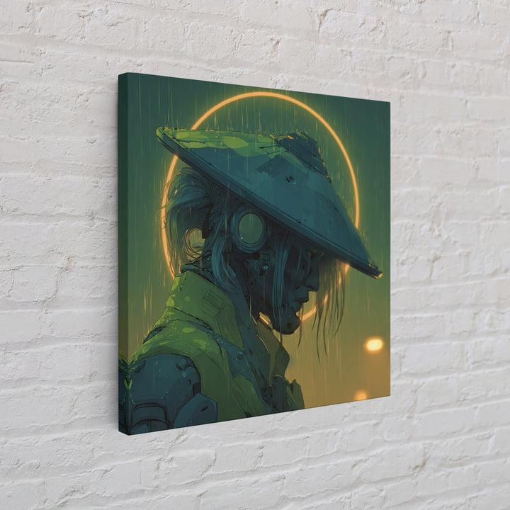 Neon Samurai Portrait Framed Canvas Print, Cyberpunk Art, Modern Decor, Living Room Decor, Fine Art, Neon, Poster, Wall Decor, CYB-1x1-1