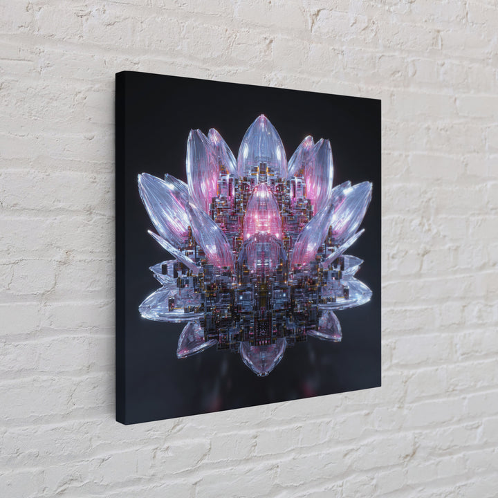 Electric Lotus Flower Canvas Print, Cyberpunk Art, Gallery Decor, Living Room Decor, Fine Art, Neon, Wall Art, Home Decor, CYB-1x1-17