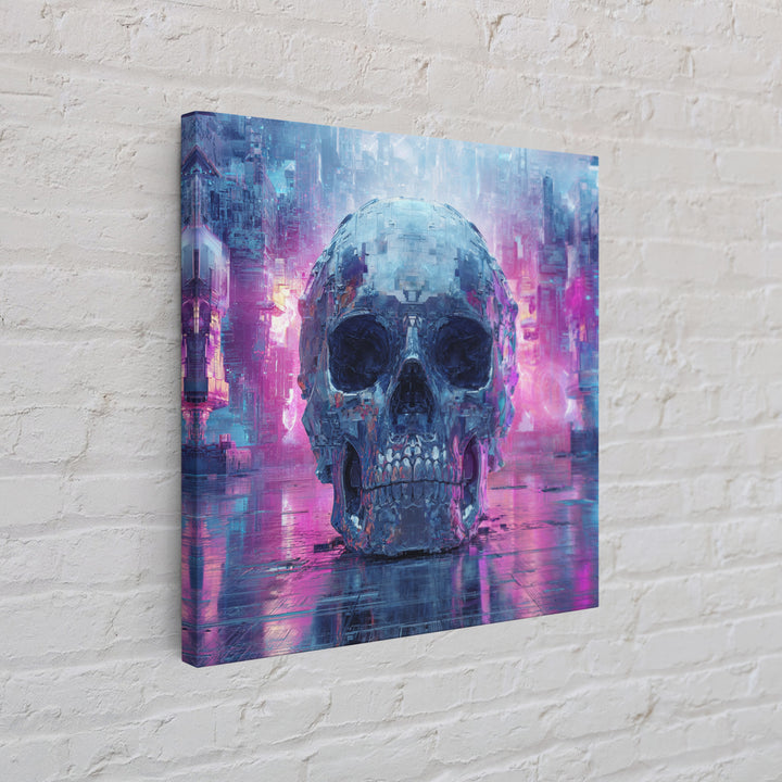 Cyberpunk Skull with Chrome and Violet Light Canvas Print, Cyberpunk Art, Art Print, Living Room Decor, Fine Art, Neon, CYB-1x1-20