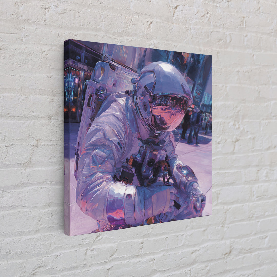 Astronaut Street Wanderer Canvas Print, Cyberpunk Art, Movie Posters, Living Room Decor, Fine Art, Neon, Cyberpunk Jacket, CYB-1x1-23