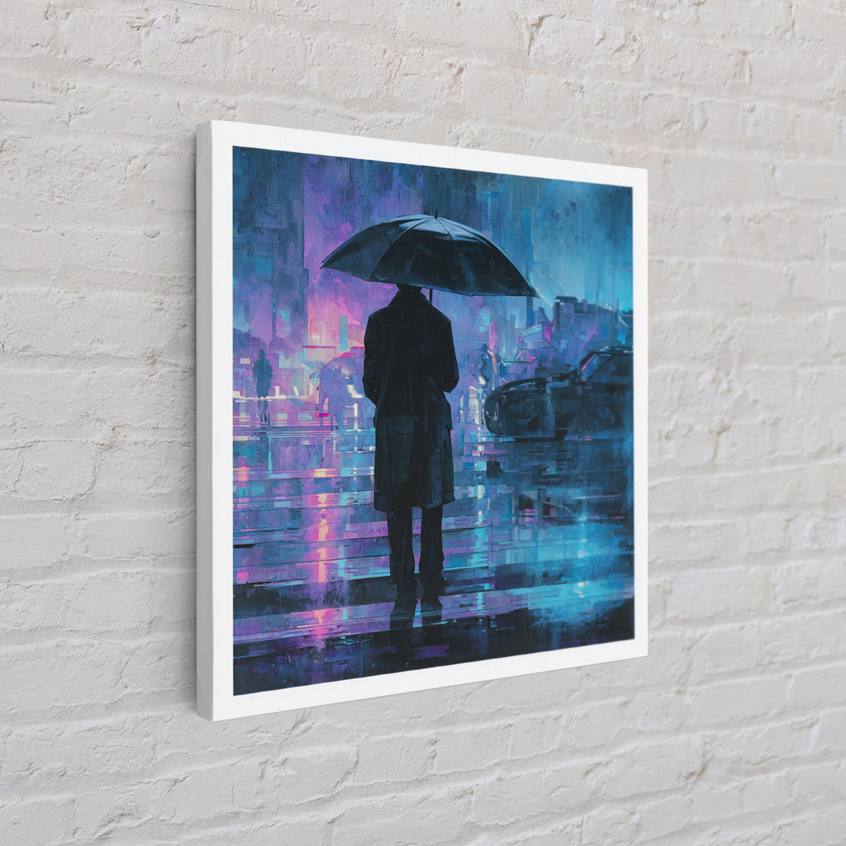 Glowing Umbrella Figure Framed Canvas Print, Cyberpunk Art, Cyberpunk Decor, Living Room Decor, Fine Art, Neon, Modern Decor, CYB-1x1-39