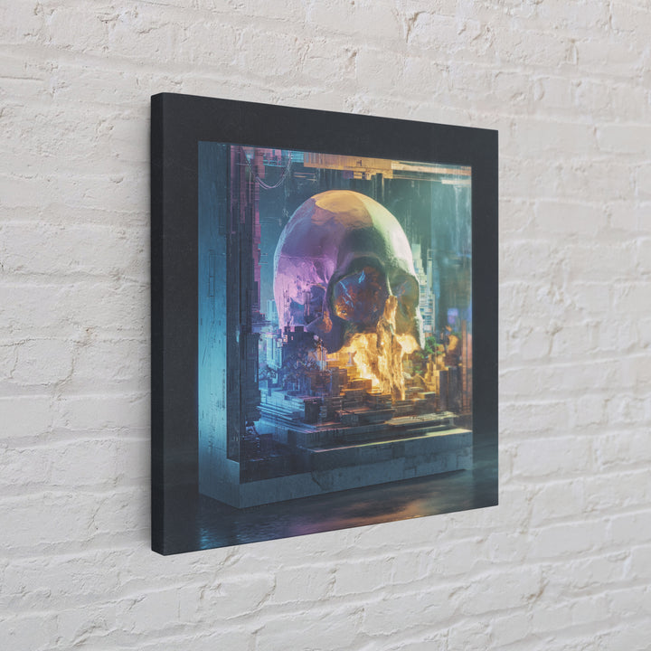 Cyberpunk Skull with Chrome and Violet Light Framed Canvas Print, Cyberpunk Art, Movie Posters, Living Room Decor, Neon, CYB-1x1-44